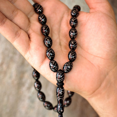 Gümüş Çakımlı İnce İşçilikli Kuka Tesbih (Siyah Ton) - WATD079