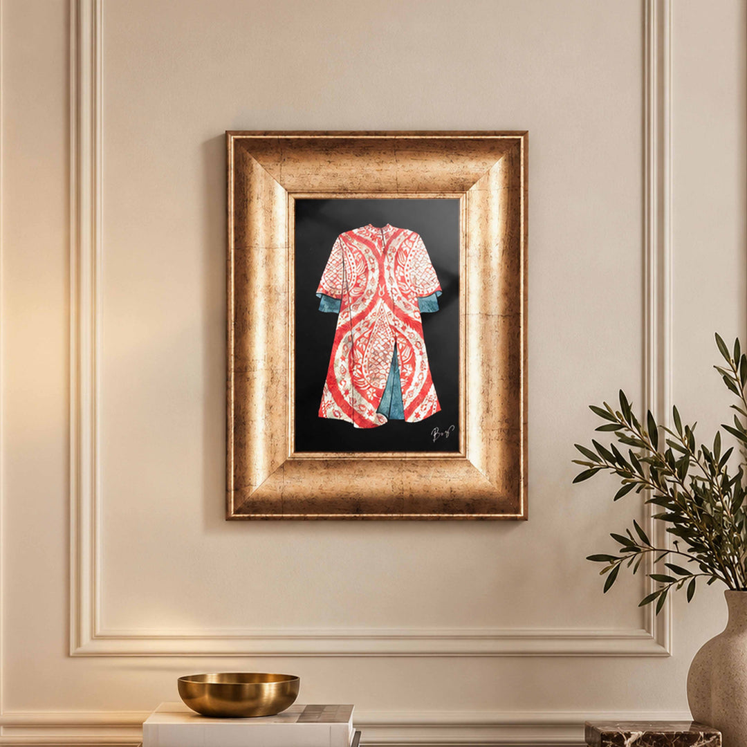 El İşçiliği Lale Desenli Kaftan Tasarımlı Camlı Ahşap Çerçeve Altın Varak Tablo - WAAH453