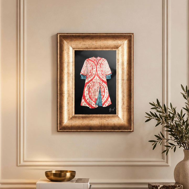El İşçiliği Lale Desenli Kaftan Tasarımlı Camlı Ahşap Çerçeve Altın Varak Tablo - WAAH453