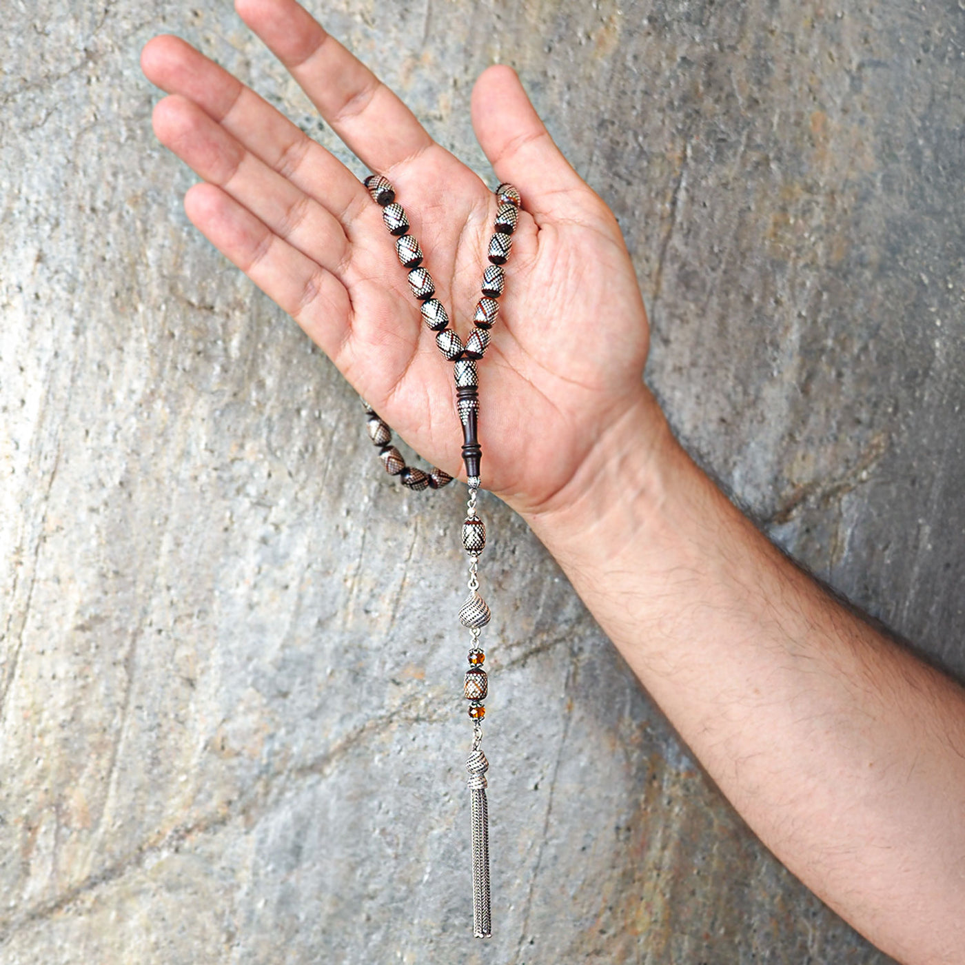 İnce İşçilikli Özel Gümüş İşlemeli Kuka Tesbih - WATD088