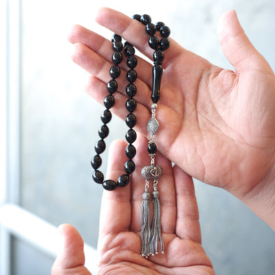 Kuru Torna Osmanlı Kesim Erzurum Oltu Tesbih - Özel El İşçiliği Gümüş İmame - WATD085