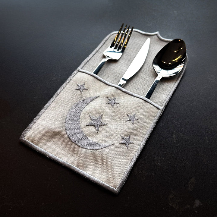 Lüks Sofra Servis Seti (Gümüş Renk Nakışlı - 6 Kişilik 18 Parça) - WAS041