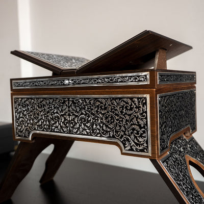 Gümüş İşlemeli Ahşap Kuran Sehpası ve Kuran – WAP014