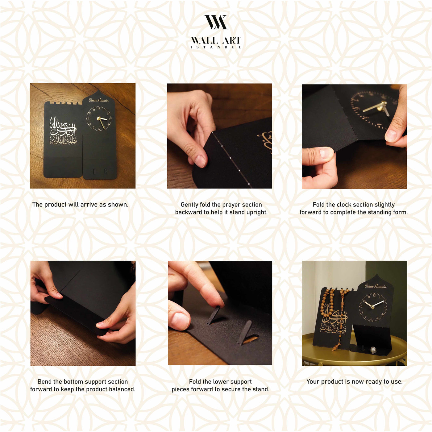 Tesbihat - Kişiye Özel Metal İslami Masa Saati - WAMH215