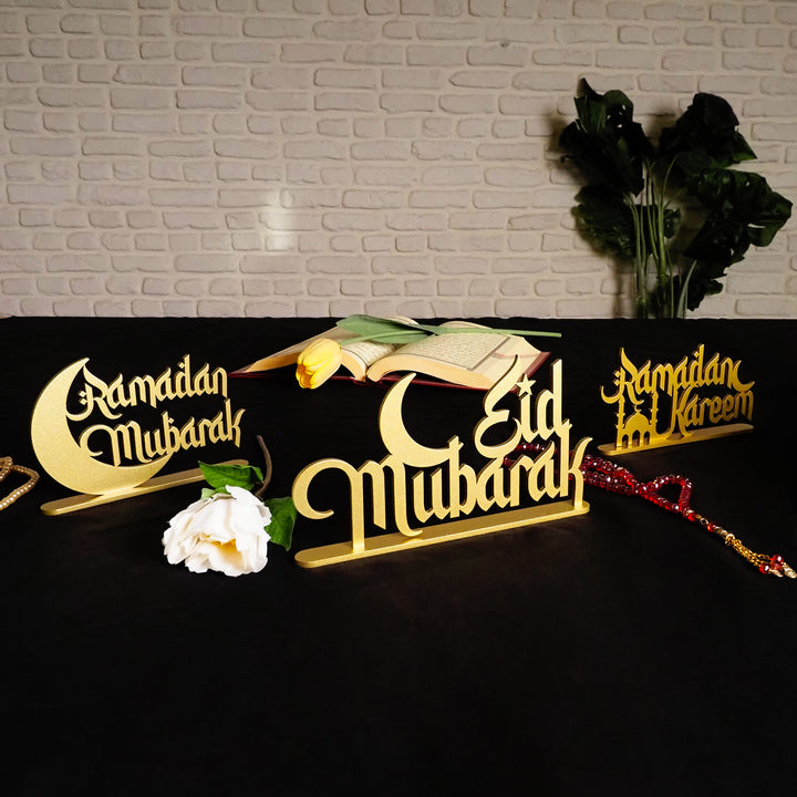 3 lü Ramazan Dekor Seti - Metal Ramadan Mubarak, Ramadan Kareem &amp; Eid Mubarak  - WAMH121