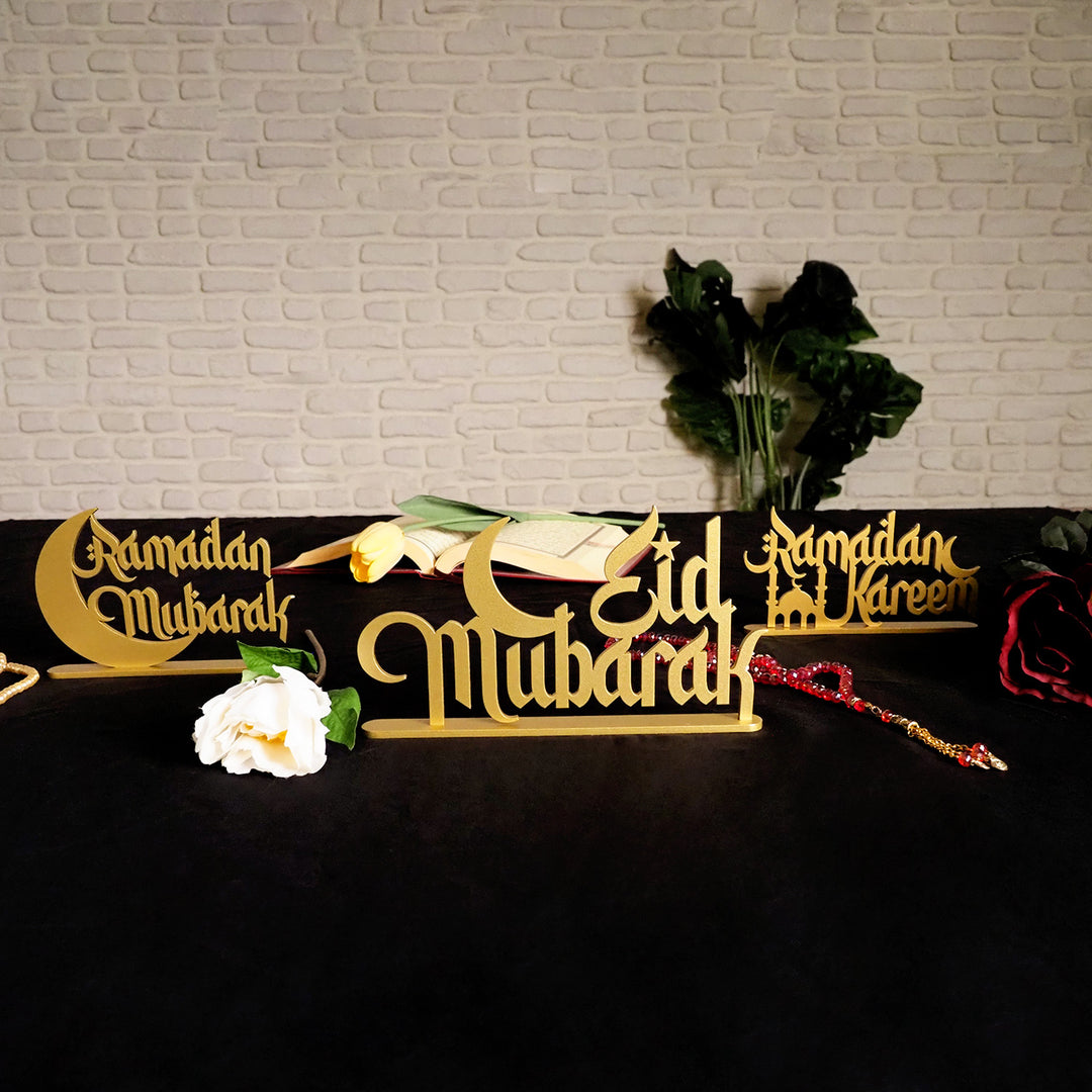 3 lü Ramazan Dekor Seti - Metal Ramadan Mubarak, Ramadan Kareem &amp; Eid Mubarak  - WAMH121