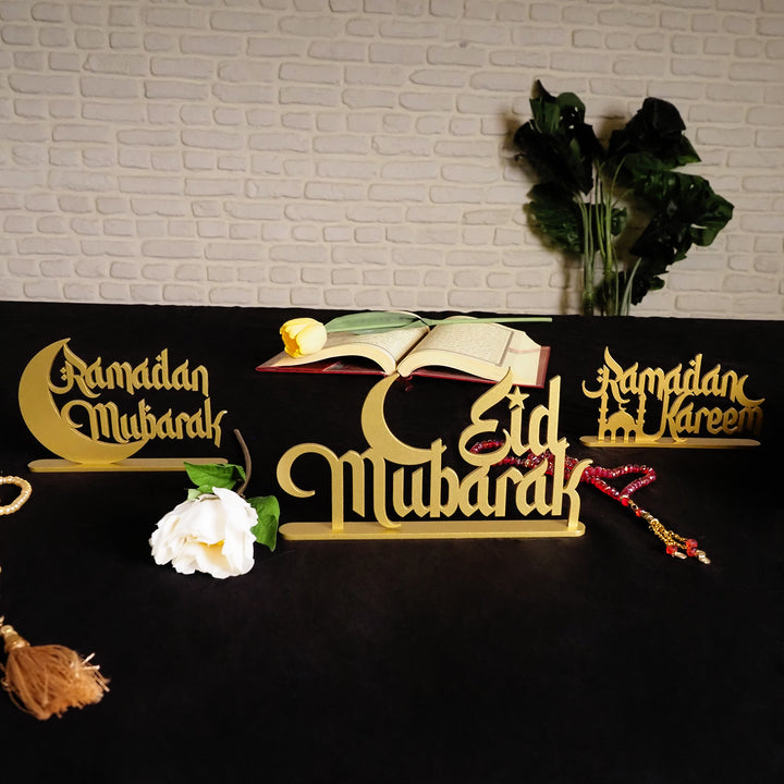 3 lü Ramazan Dekor Seti - Metal Ramadan Mubarak, Ramadan Kareem &amp; Eid Mubarak  - WAMH121