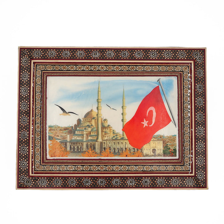 Sultanahmet ve Türk Bayrağı El Yapımı Hatem İşlemeli Ahşap Dekoratif Kutu - WAAH229