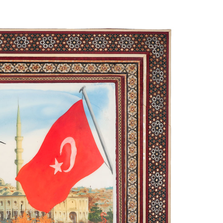 Sultanahmet ve Türk Bayrağı El Yapımı Hatem İşlemeli Ahşap Dekoratif Kutu - WAAH229
