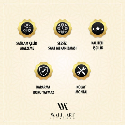 Sabr (Patience) and Salat (Pray) Kufic Metal Islamic Wall Clock- WAMS003