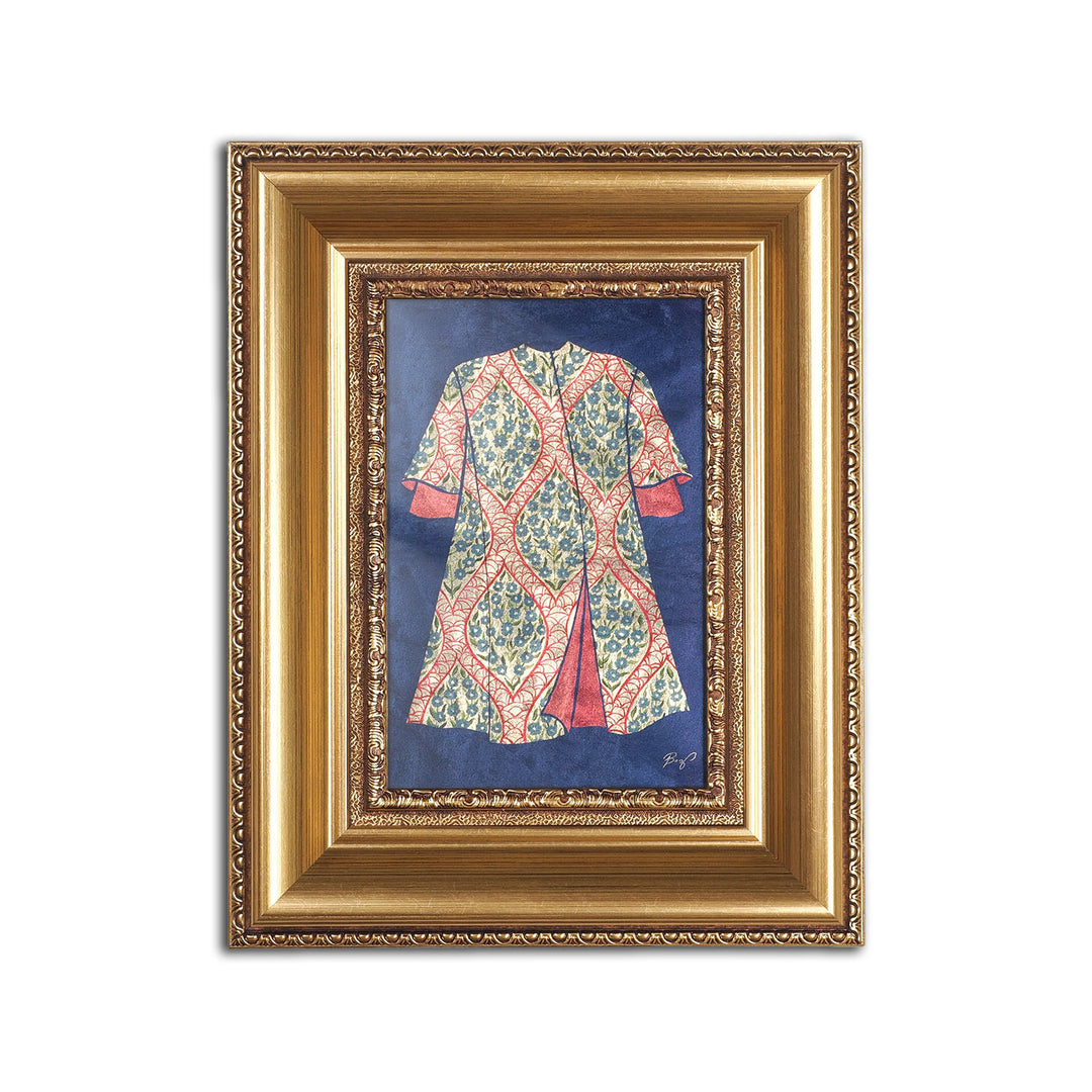 El Boyaması Osmanlı Kaftan Motifli Altın Varaklı Ahşap Çerçeveli Cam Tablo - WAAH456
