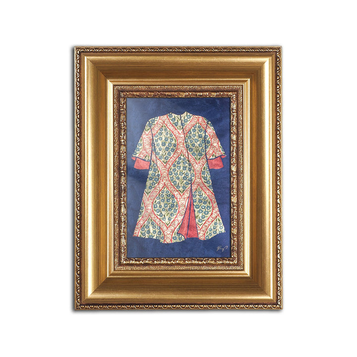 El Boyaması Osmanlı Kaftan Motifli Altın Varaklı Ahşap Çerçeveli Cam Tablo - WAAH456