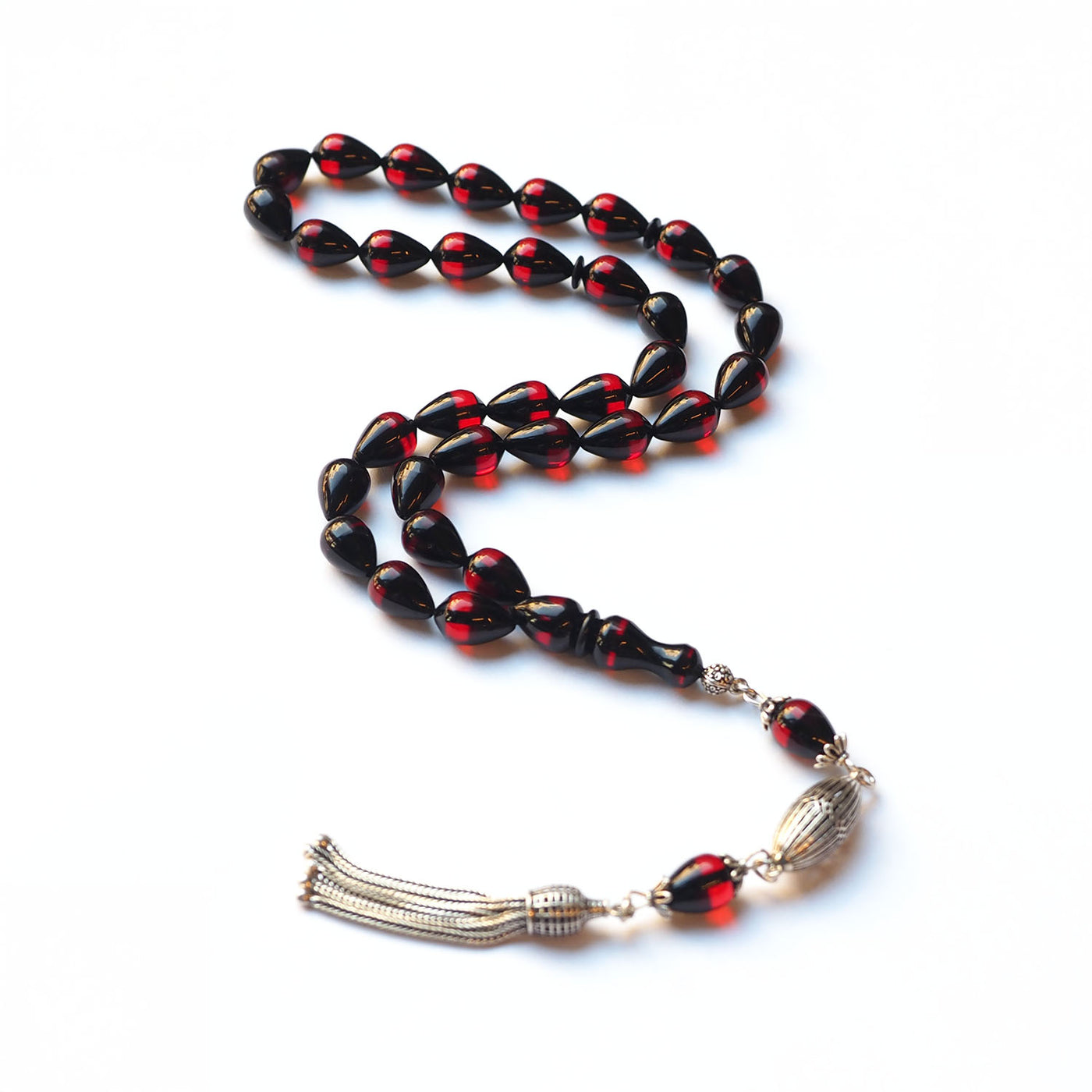 Gümüş Püsküllü Sürmeli Ateş Sıkma Kehribar Tesbih - WATD168