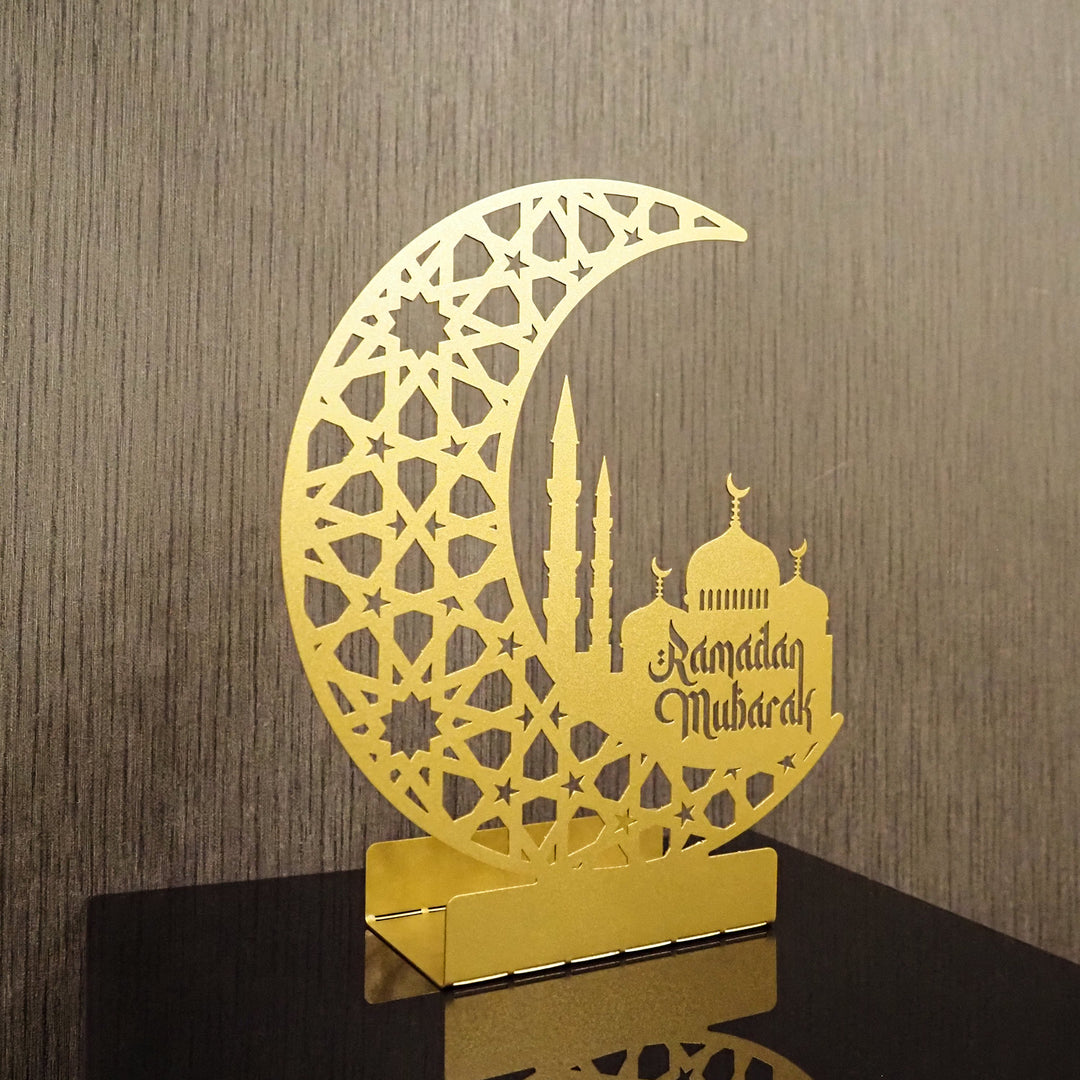 Ramadan Mubarak Yazılı Metal Masaüstü Ramazan Mumluğu - WAMH191