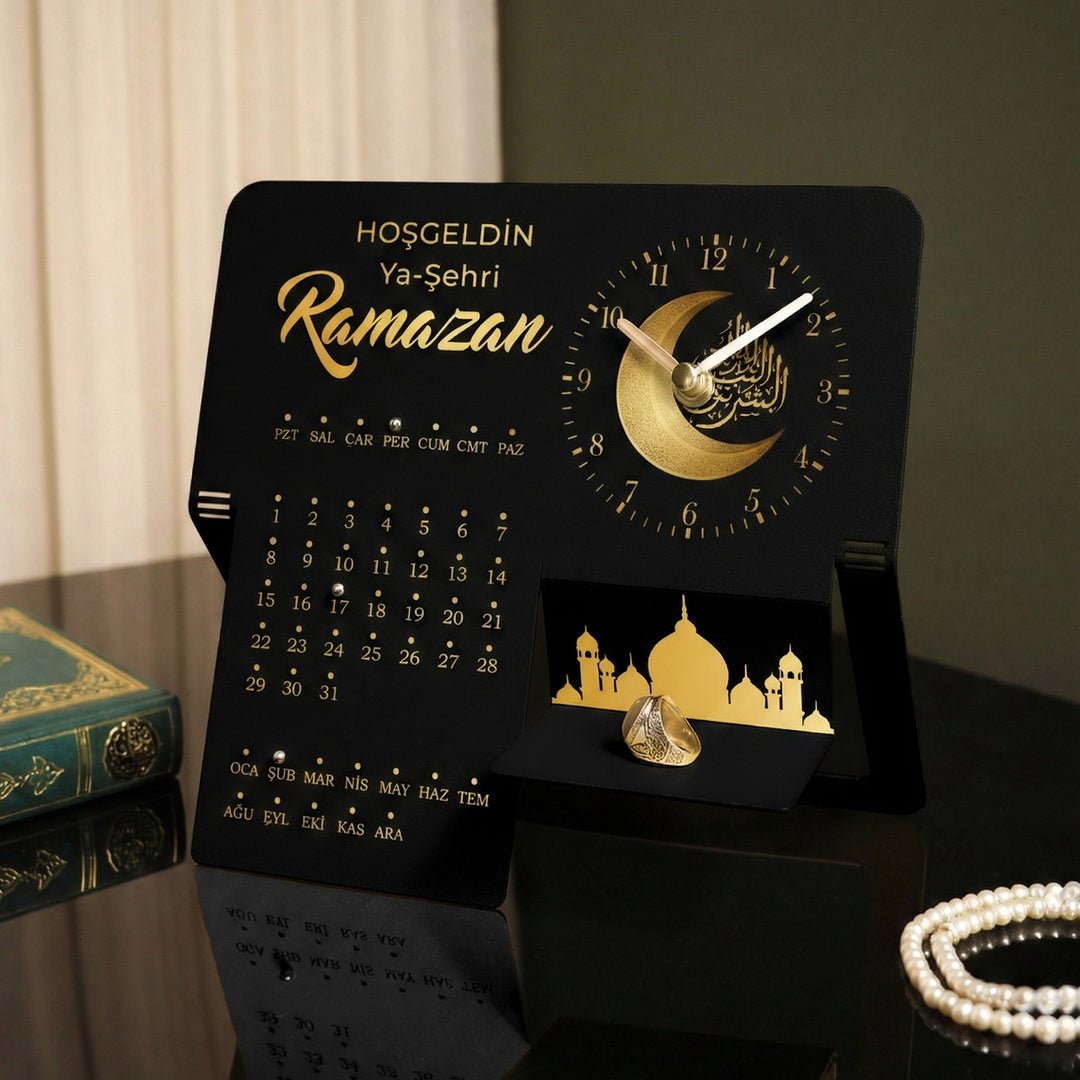 Hoşgeldin Ya Şehri Ramazan Yazılı Metal Ramazan Takvimi ve Saat - WAMH216