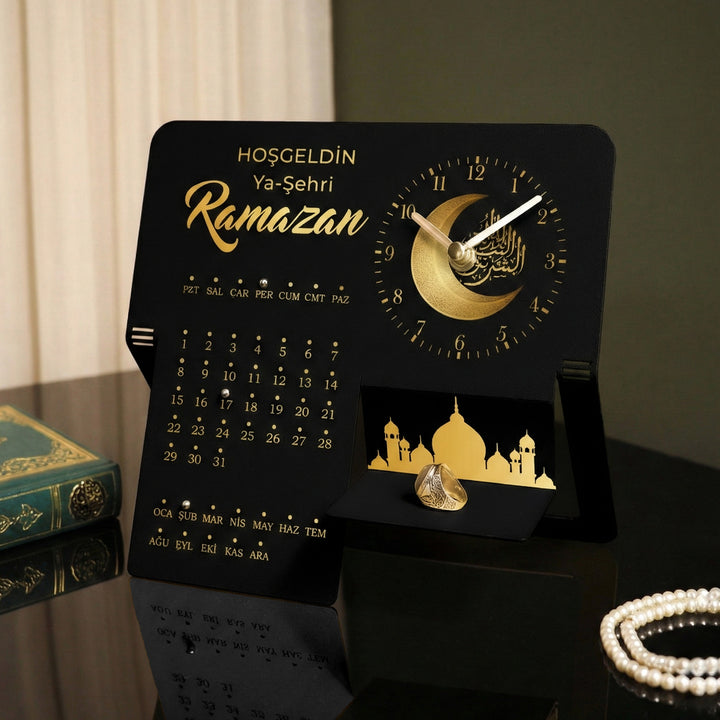 Hoşgeldin Ya Şehri Ramazan Yazılı Metal Ramazan Takvimi ve Saat - WAMH216