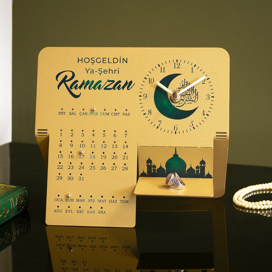 Hoşgeldin Ya Şehri Ramazan Yazılı Metal Ramazan Takvimi ve Saat - WAMH216