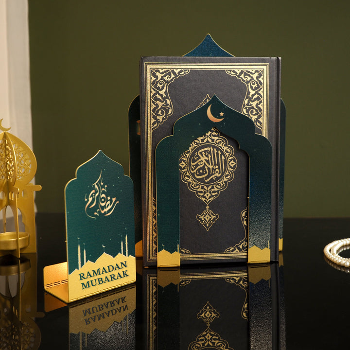 Ramadan Mubarak Yazılı Metal Masaüstü Mumluk ve Kuran Tutucu - WAMH222