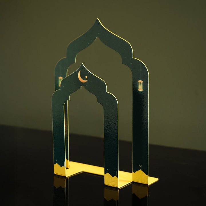 Ramadan Mubarak Yazılı Metal Masaüstü Mumluk ve Kuran Tutucu - WAMH222