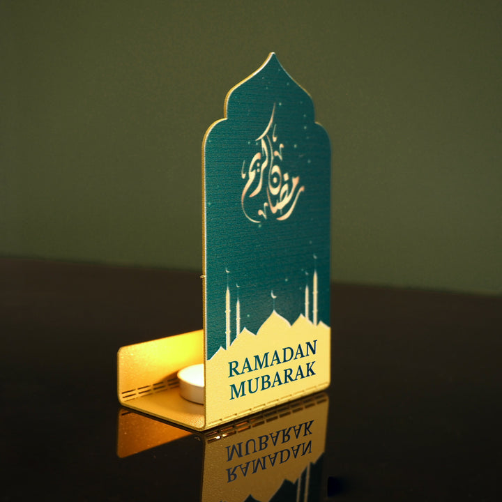 Ramadan Mubarak Yazılı Metal Masaüstü Mumluk ve Kuran Tutucu - WAMH222