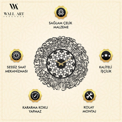 Ayatul Kursi Metal Islamic Wall Clock - WAMS011