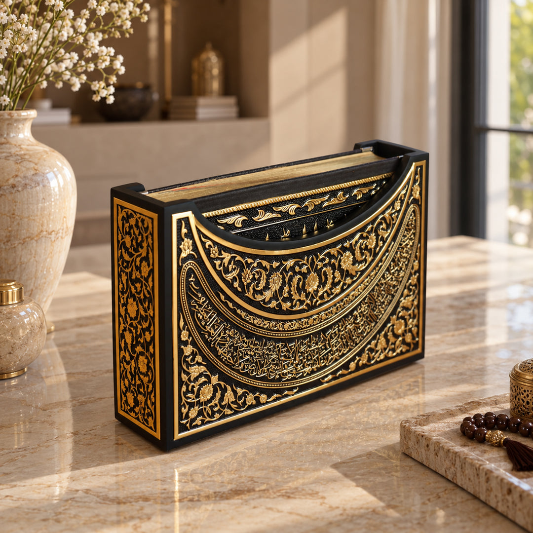 Motifli Altın Detaylı İşlemeli Ahşap Kur&