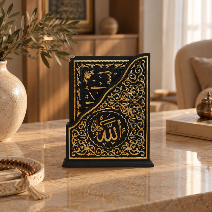 Motifli Altın Detaylı İşlemeli Ayaklı Ahşap Kur&