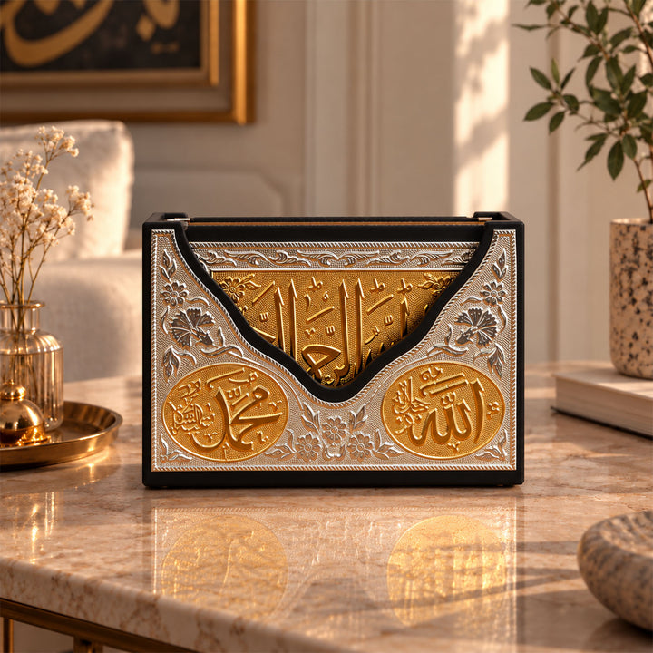 Motifli Altın Detaylı Gümüş İşlemeli Ahşap Kur&