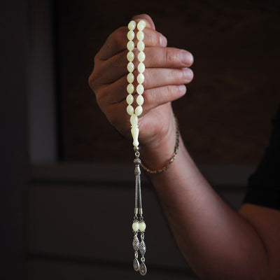 Arpa Kesim Damla Kehribar Tesbih (Gümüş İmame) – WATD036