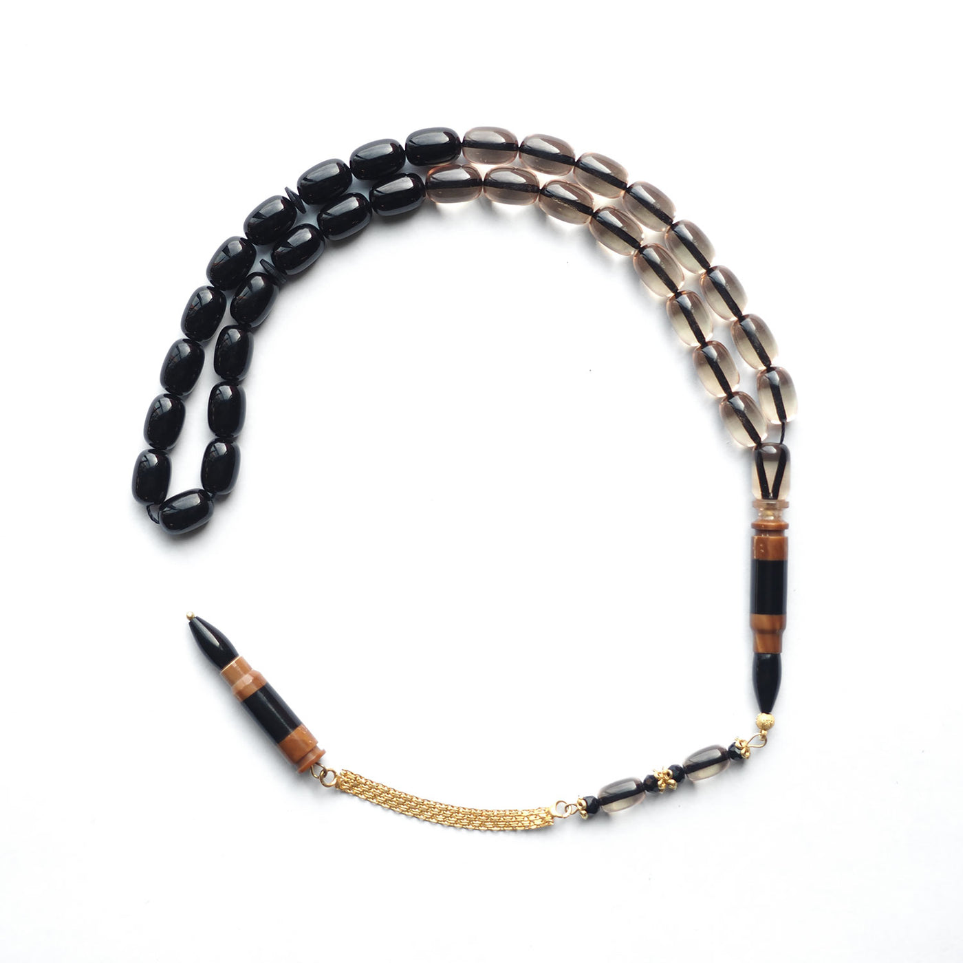 Usta İşçilikli Sıkma Kehribar Kuka Kombinli Gümüş Püsküllü Tesbih  - WATD154