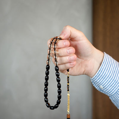 Usta İşçilikli Sıkma Kehribar Kuka Kombinli Gümüş Püsküllü Tesbih  - WATD154