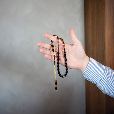 Usta İşçilikli Sıkma Kehribar Kuka Kombinli Gümüş Püsküllü Tesbih  - WATD154