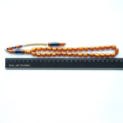 Usta İşçilikli Sıkma Kehribar Kuka Kombinli Gümüş Püsküllü Tesbih  - WATD155