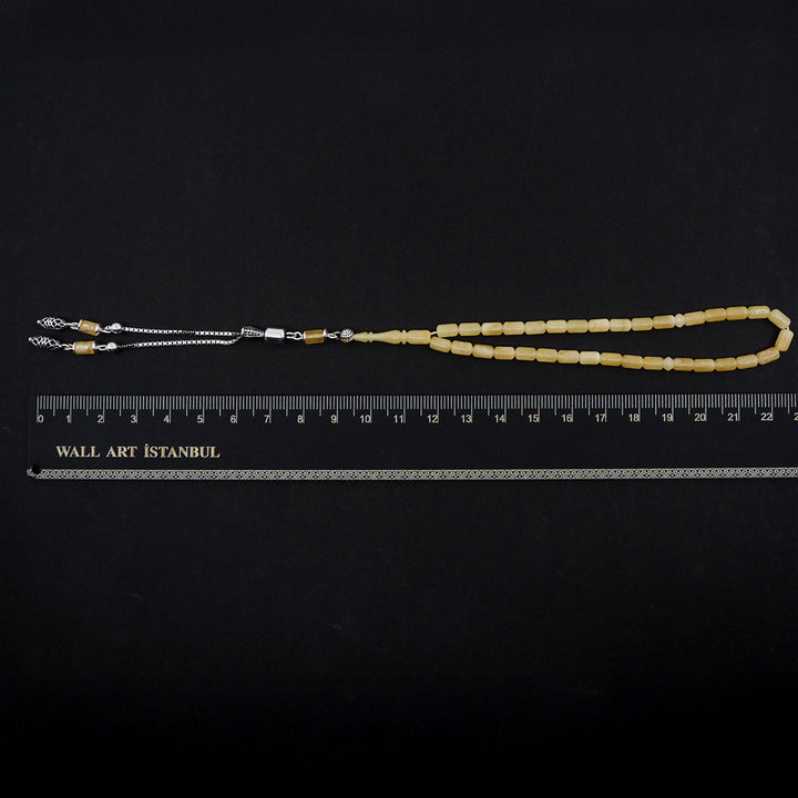 Gümüş Püsküllü Damla Kehribar Tesbih (Mini Boy) - WATD324