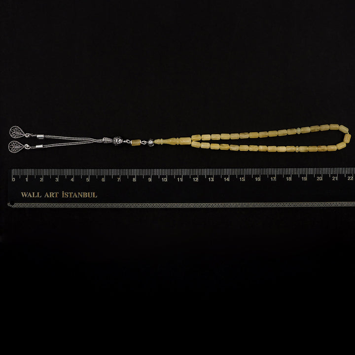 Gümüş Püsküllü Damla Kehribar Tesbih (Mini Boy) - WATD325
