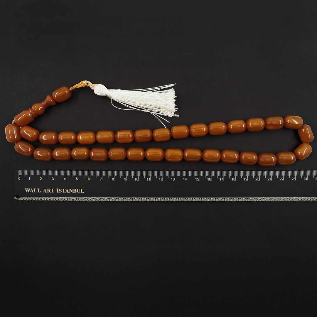 Kapsül Kesim Sıkma Kehribar Tesbih – Krem Püsküllü - WATD350