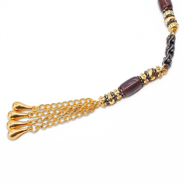 Kapsül Kesim Püsküllü Sıkma Kehribar Tesbih - WATD947