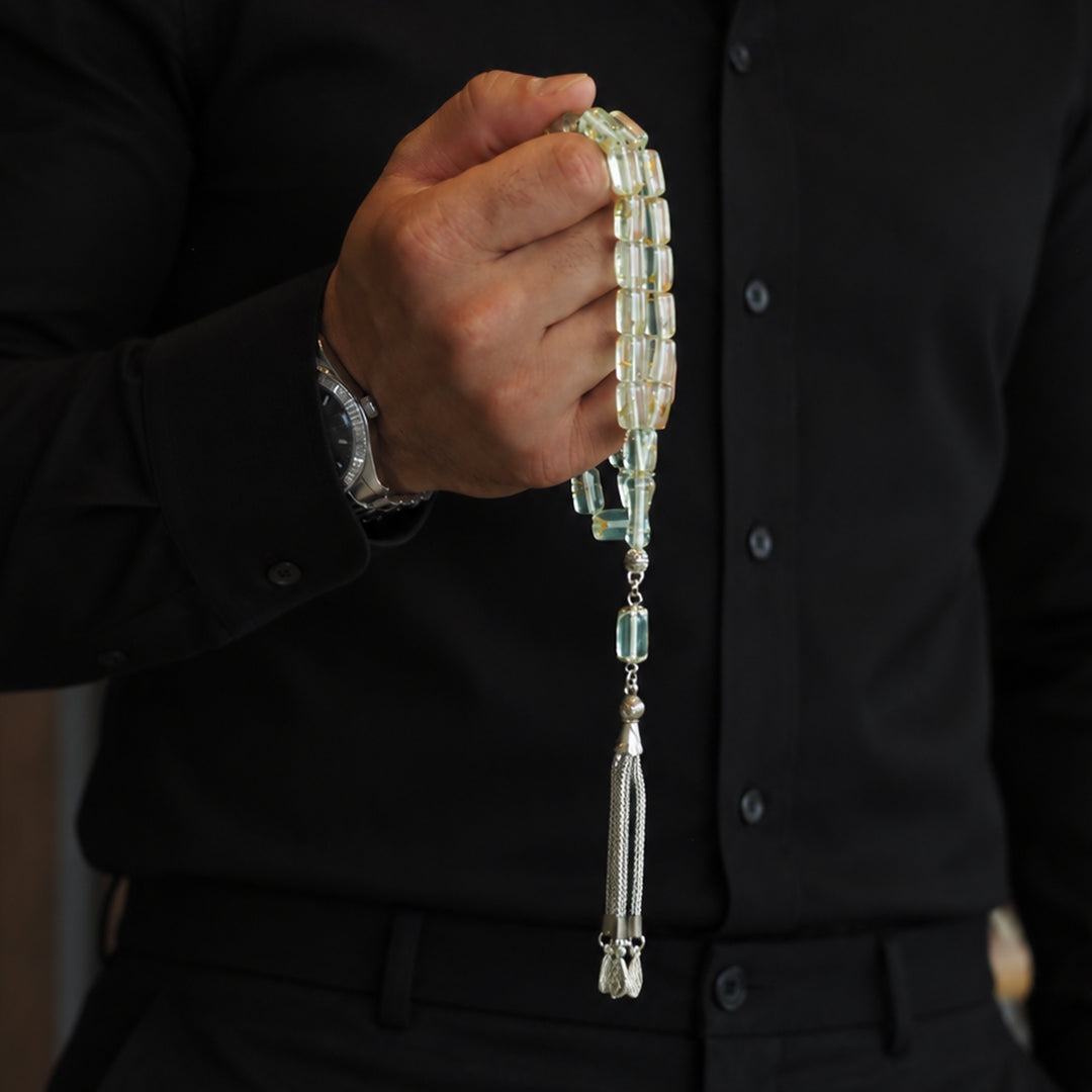 Püsküllü Altın Varaklı Özel Döküm Pleksi Glass Uçak Camı Tesbih - WATD982