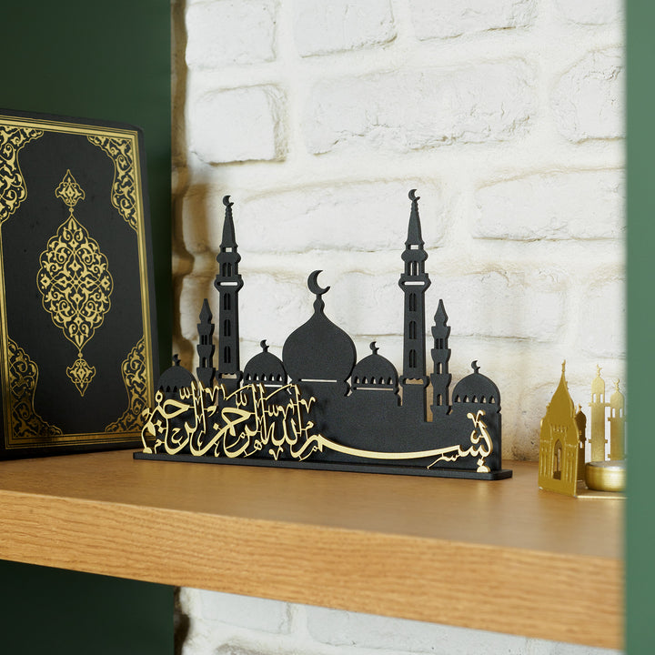 Bismillah Yazılı Cami Silüetli Metal Masaüstü Dekoru - WAMH139