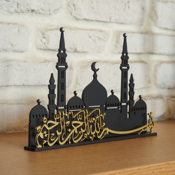 Bismillah Yazılı Cami Silüetli Metal Masaüstü Dekoru - WAMH139