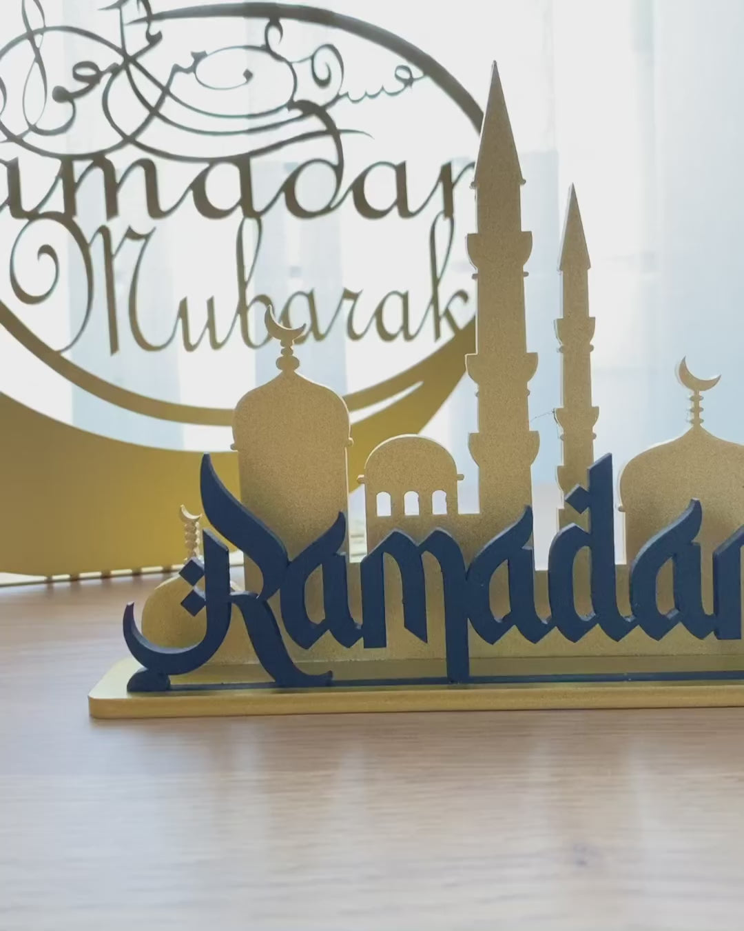 Ramadan Mubarak Yazılı Metal Masaüstü Ramazan Dekoru - WAMH109