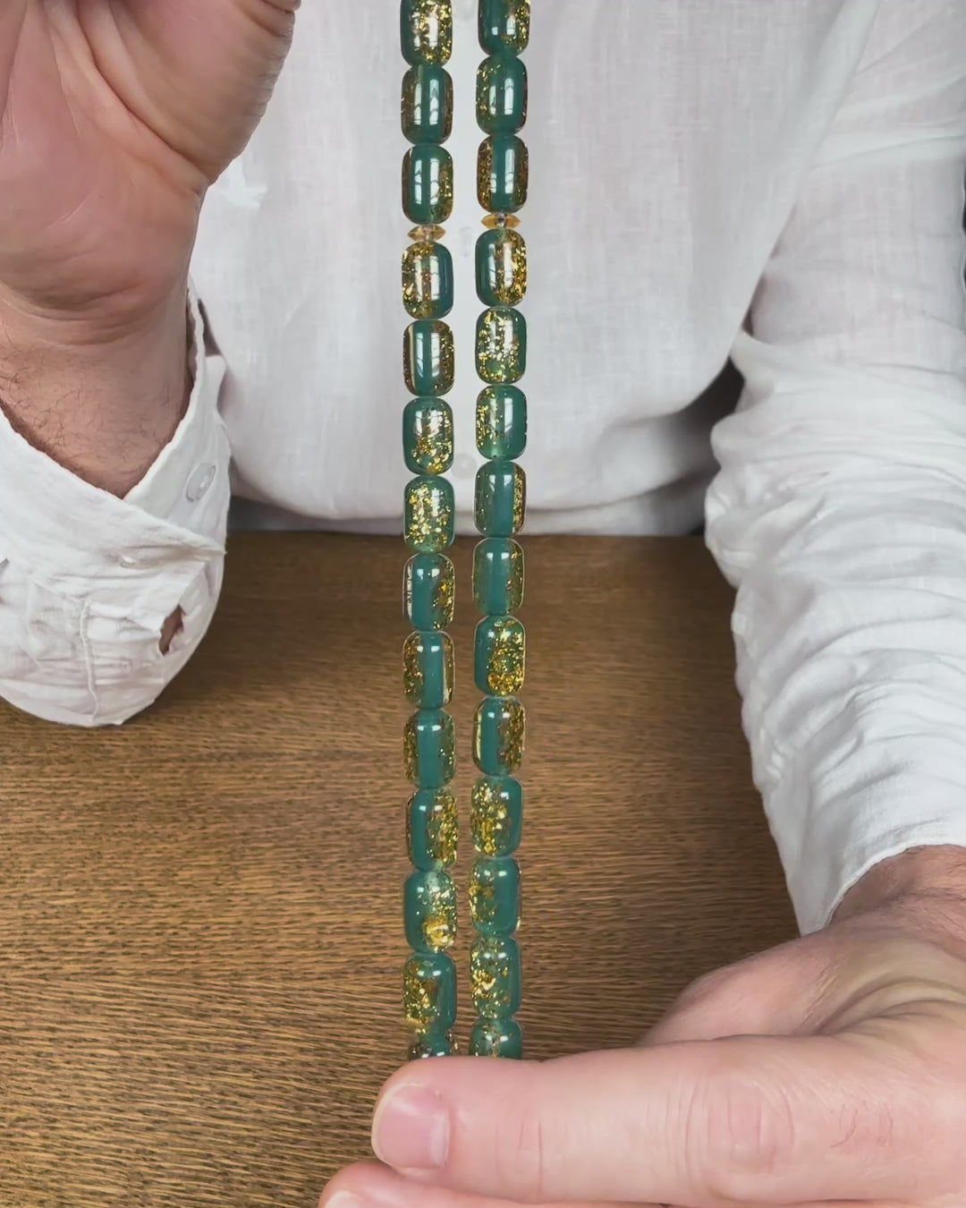 Kazaz Püsküllü Altın Varaklı Pleksi Glass Uçak Camı Kapsül Kesim Tesbih - WATD979