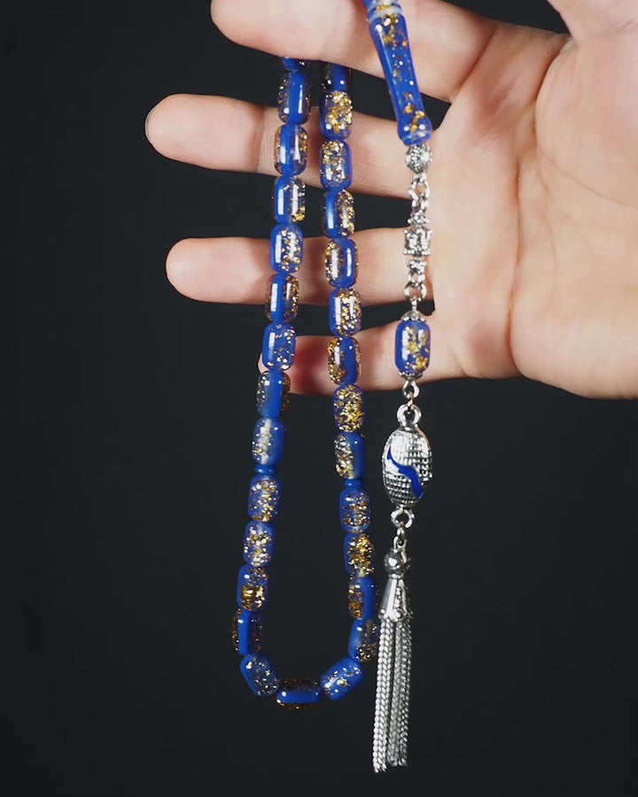 Püsküllü Altın Varaklı Özel Döküm Pleksi Glass Uçak Camı Kapsül Kesim Tesbih - WATD985