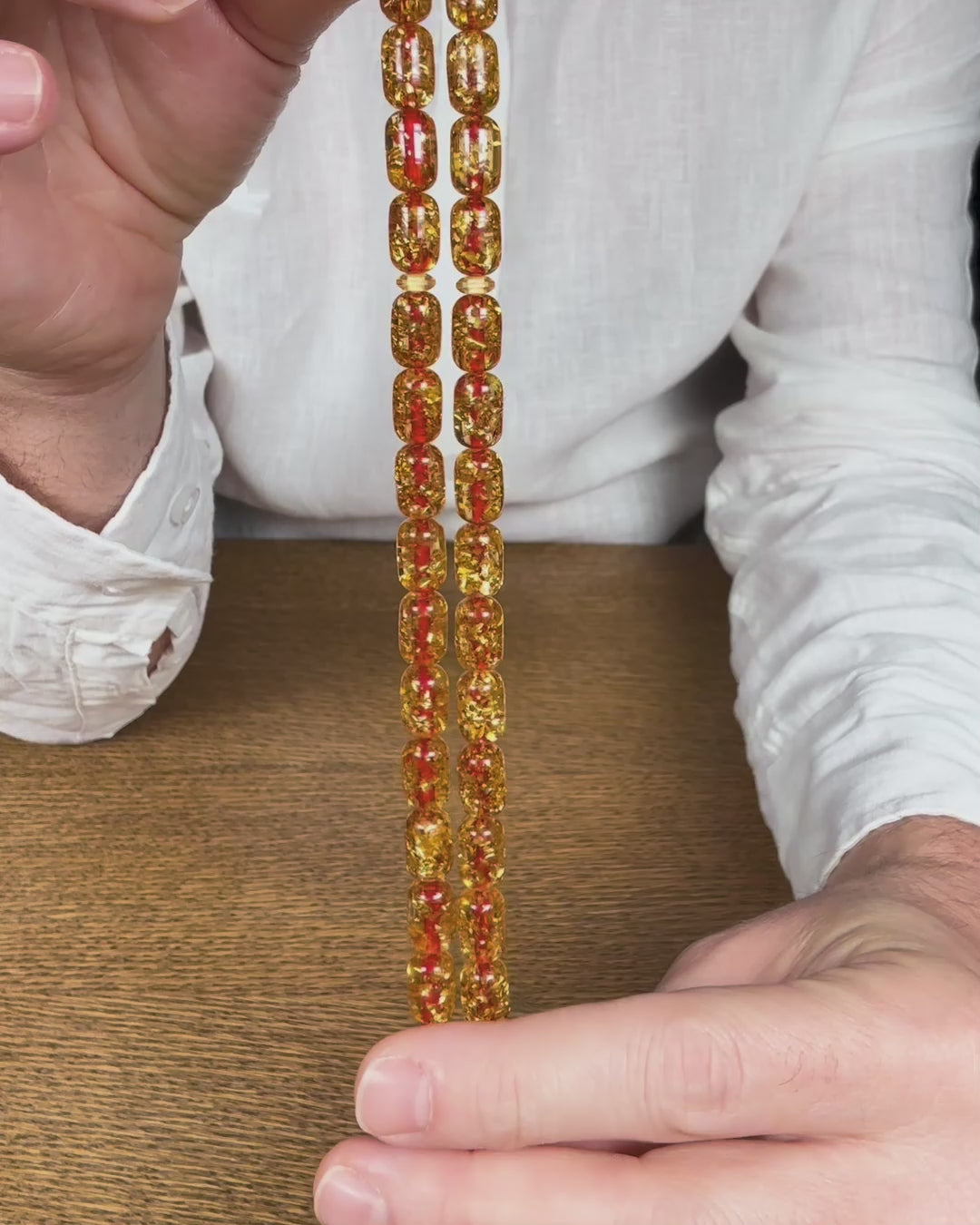 Kazaz Püsküllü Altın Varaklı Pleksi Glass Uçak Camı Kapsül Kesim Tesbih - WATD981