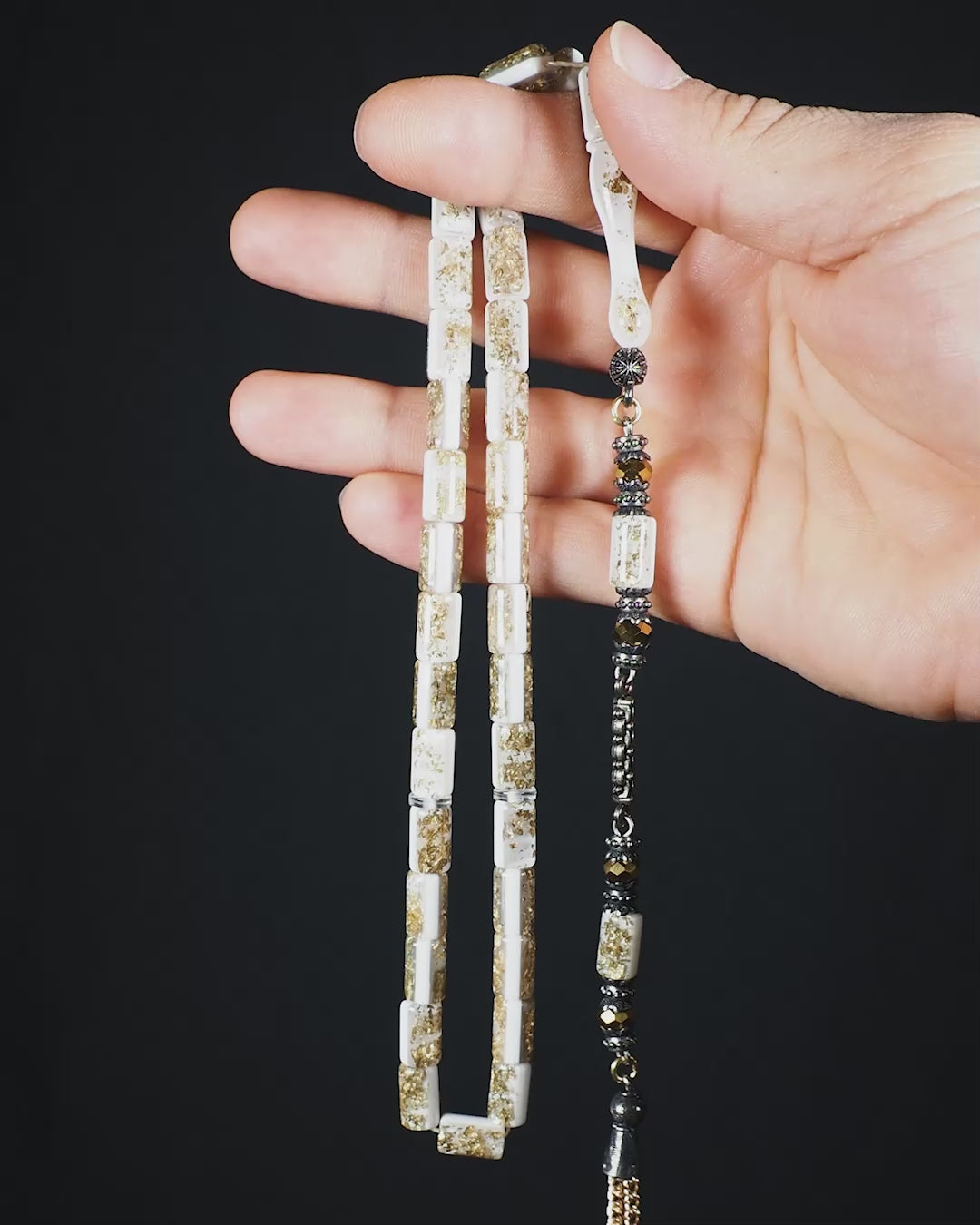 Altın Varaklı Kesme Kesim Özel Döküm Pleksi Glass Uçak Camı Tesbih - WATD708