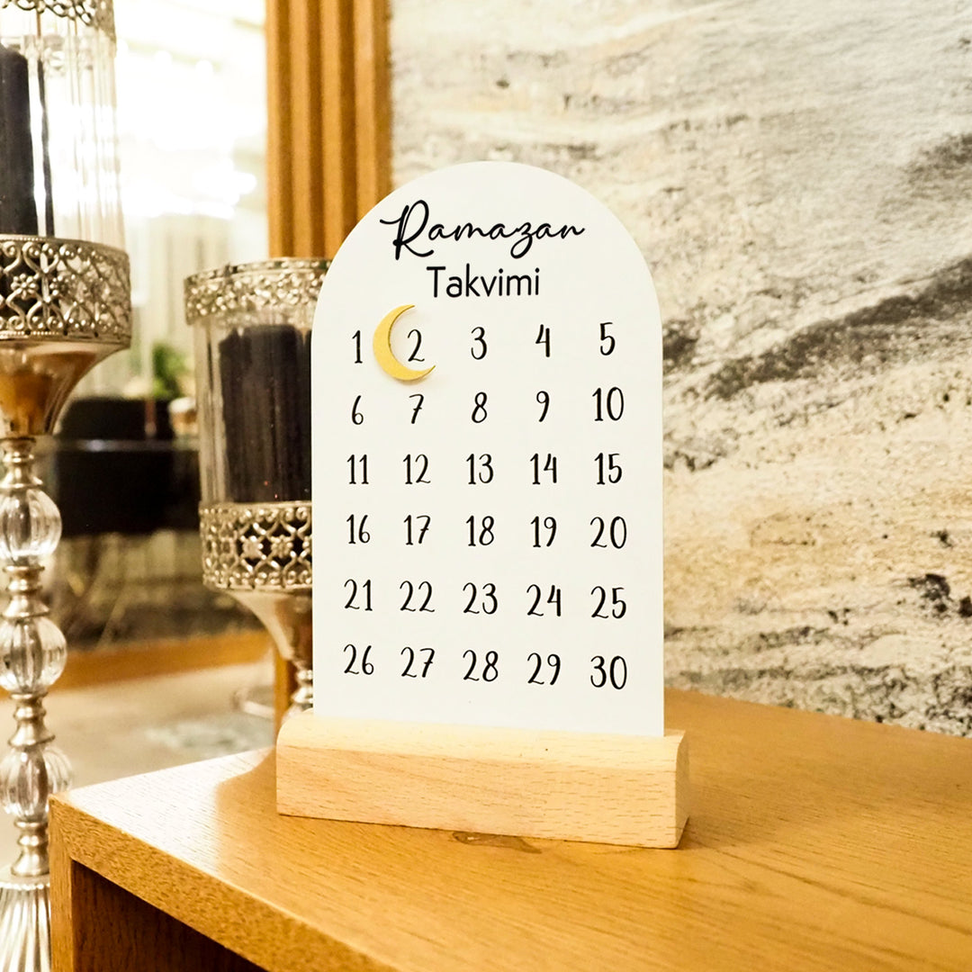"Ramazan Takvimi" Yazılı Ahşap Kaideli Masaüstü Dekor - WAMH188
