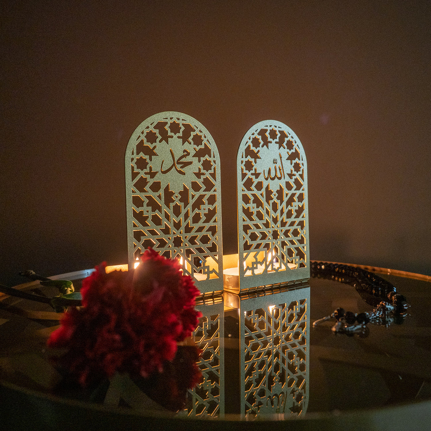 Allah and Muhammad Rasulullah Metal Islamic Candle Holder 2 Set- WAMH007