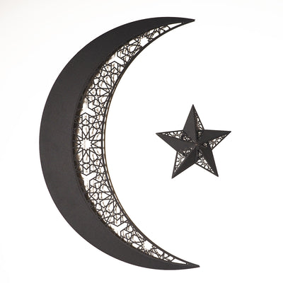 3D Metal Ramadan Hilal and Star Wall Art (2 Piece) - WAM208
