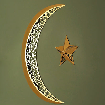 3D Metal Ramadan Hilal and Star Wall Art (2 Piece) - WAM208