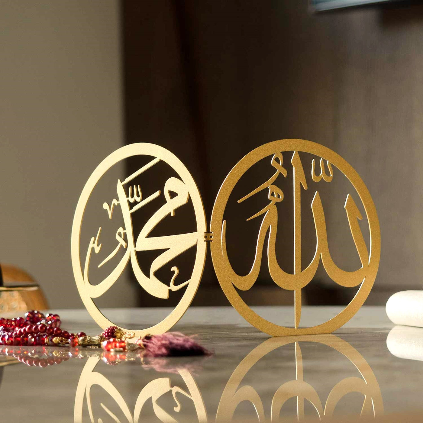 Allah ve Muhammed Yazılı Masaüstü Dekor - Ramazan Süslemeleri